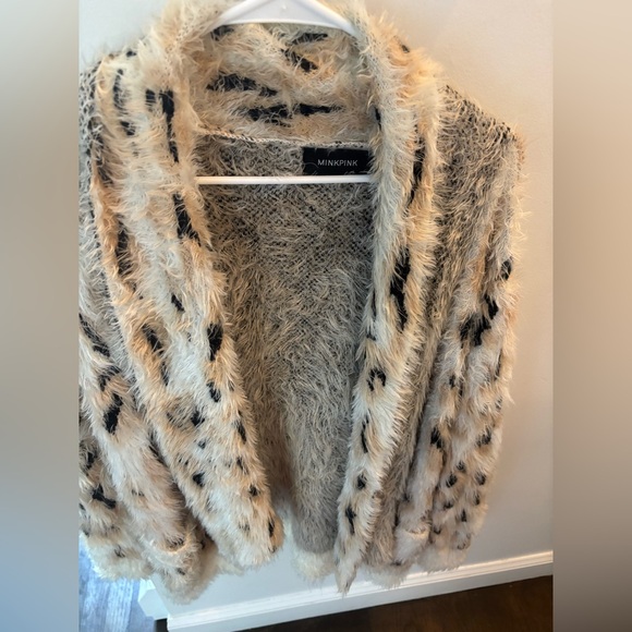 MINKPINK Cream and Black Fuzzy Cardigan - Picture 3 of 5